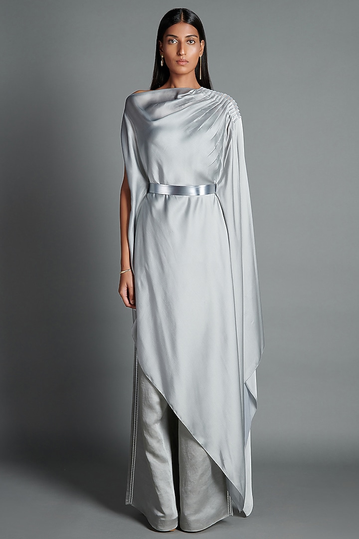Ice Grey Draped Vacation Dress  by Amit Aggarwal at Pernia's Pop Up Shop