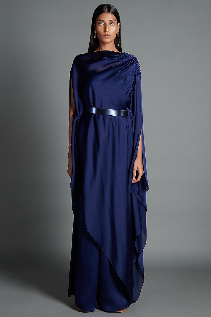 Ink Blue Draped Vacation Dress  by Amit Aggarwal at Pernia's Pop Up Shop
