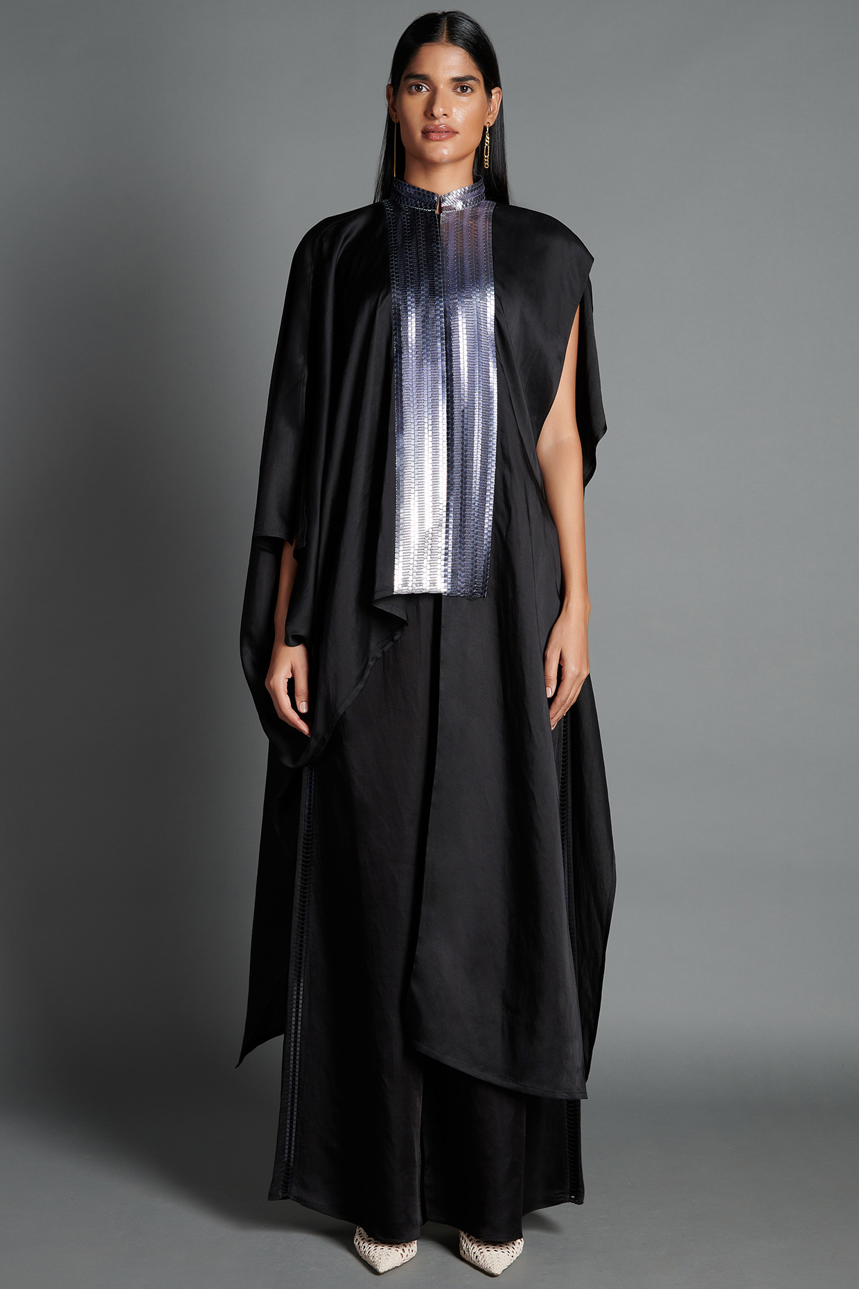 Black Linen Satin Pant Set by Amit Aggarwal at Pernia's Pop Up Shop