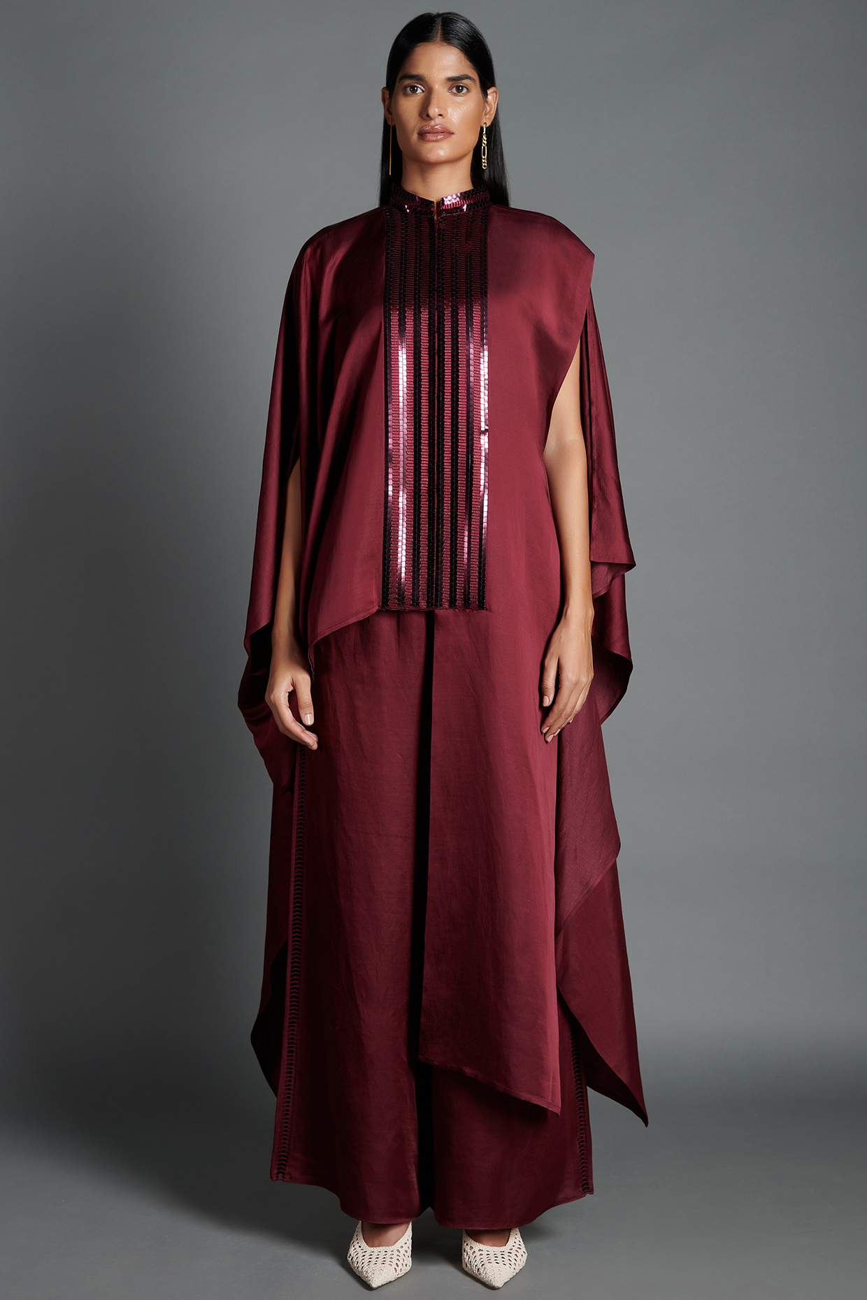 Plum Linen Satin Pant Set by Amit Aggarwal at Pernia's Pop Up Shop