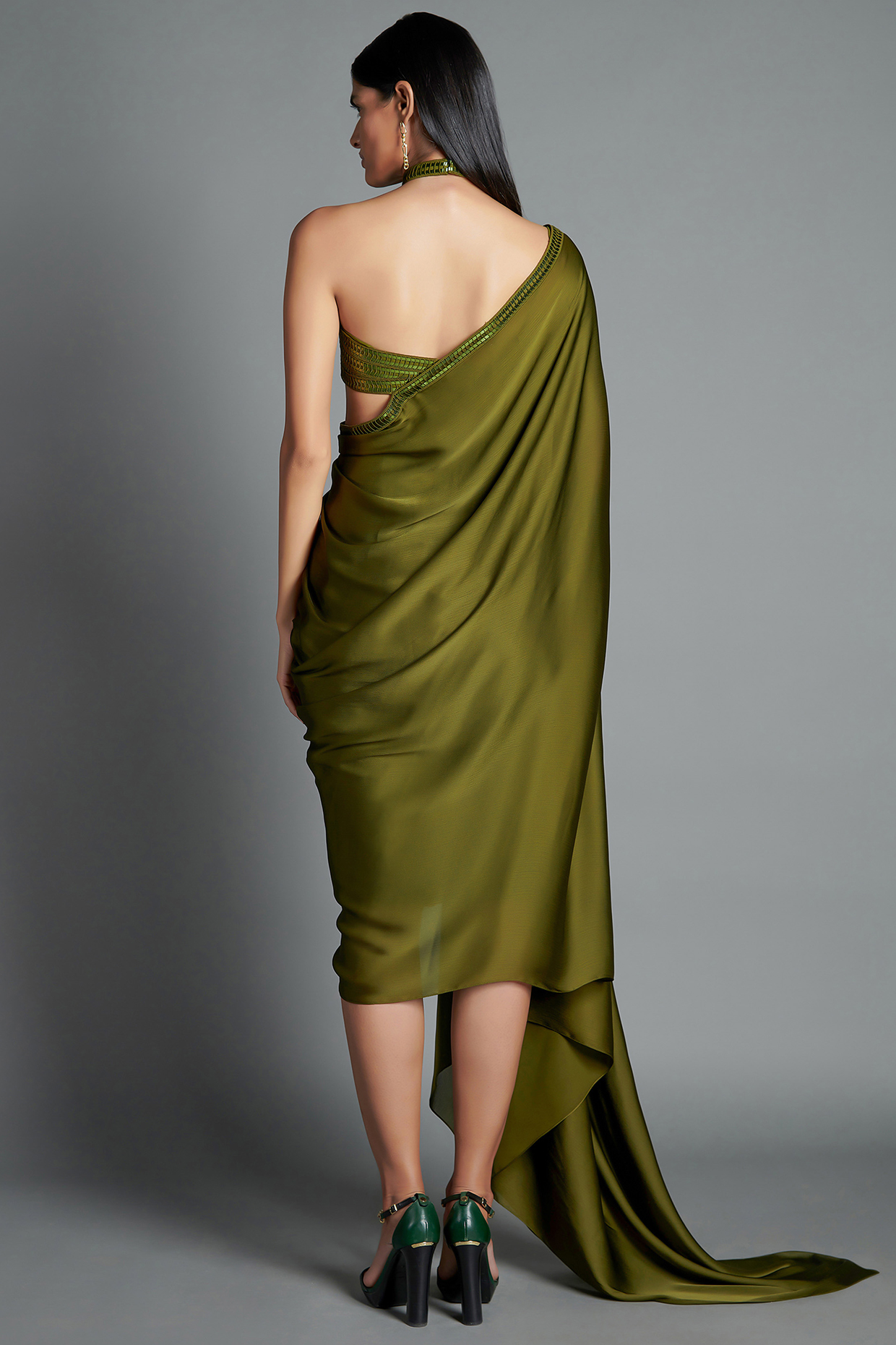 Olive green draped dress online