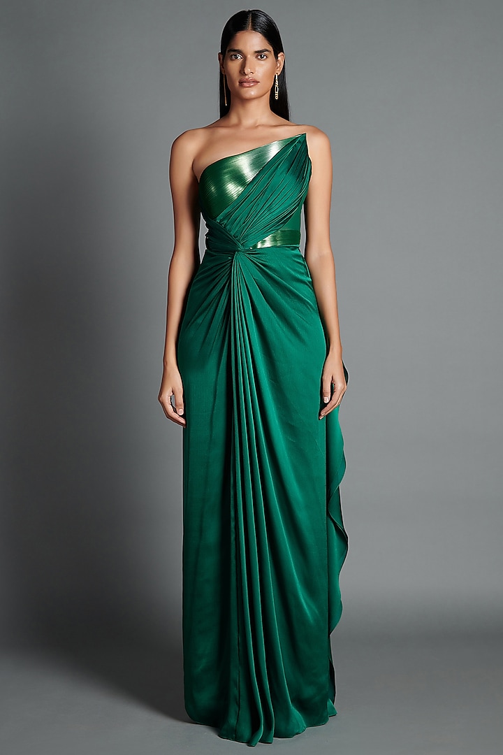 Emerald Green Metallic Twisted Dress by Amit Aggarwal