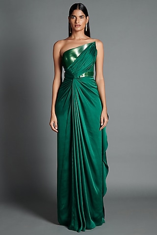 Emerald Green Metallic Twisted Dress by Amit Aggarwal