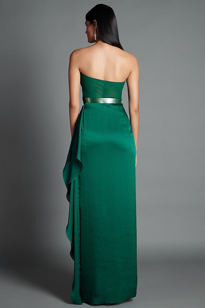 Emerald Green Metallic Twisted Party Wear Dress by Amit Aggarwal at Pernia's Pop Up Shop