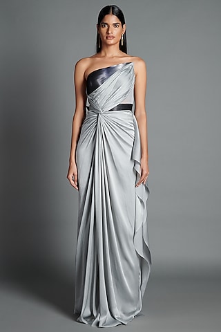 Ice Grey Metallic Twisted Dress by Amit Aggarwal