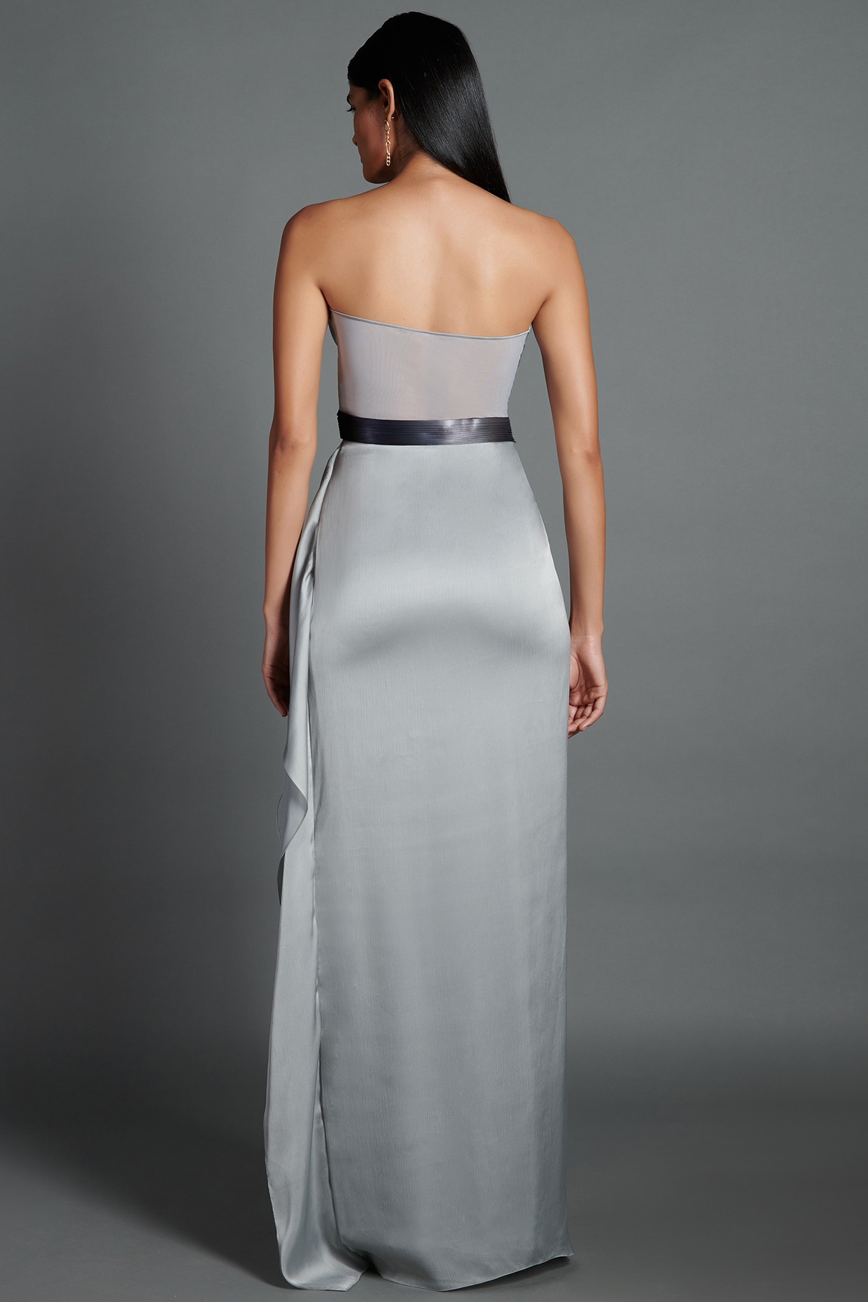 Ice Grey Metallic Twisted Dress Design 