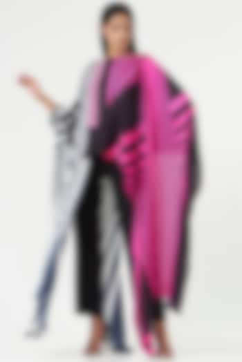 Neon Pink & Black Chiffon Striped Top by Amit Aggarwal at Pernia's Pop Up Shop