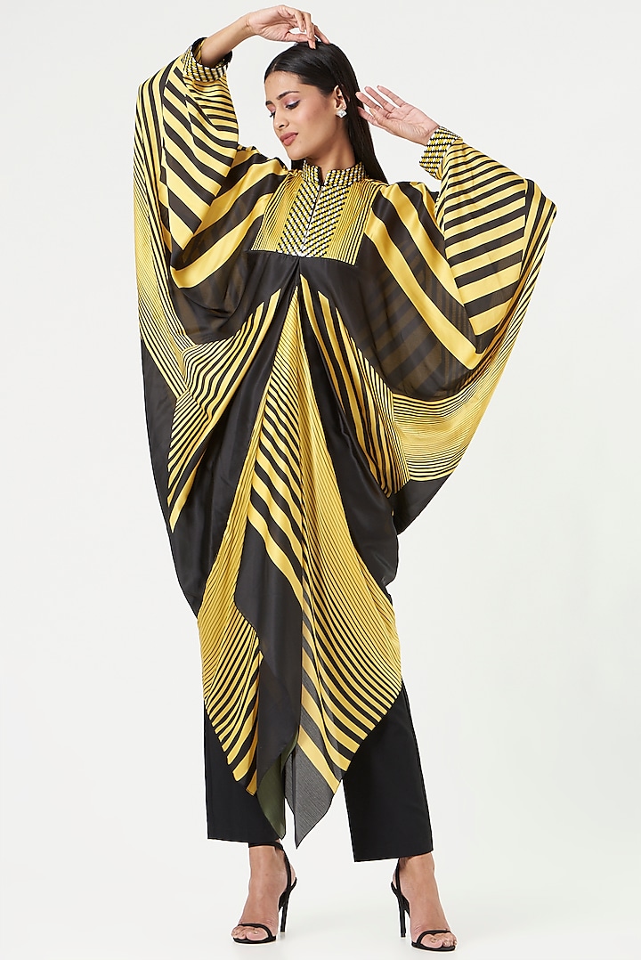 Lemon Yellow & Black Striped Top by Amit Aggarwal