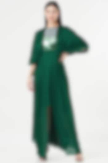 Emerald Green Chiffon Kaftan Dress by Amit Aggarwal at Pernia's Pop Up Shop