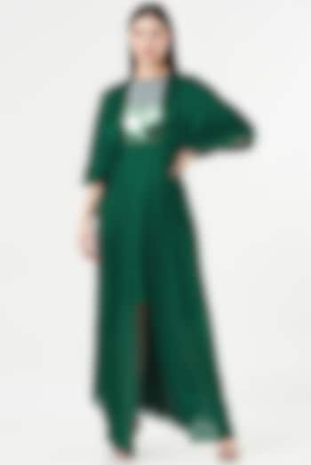 Emerald Green Chiffon Kaftan Dress by Amit Aggarwal
