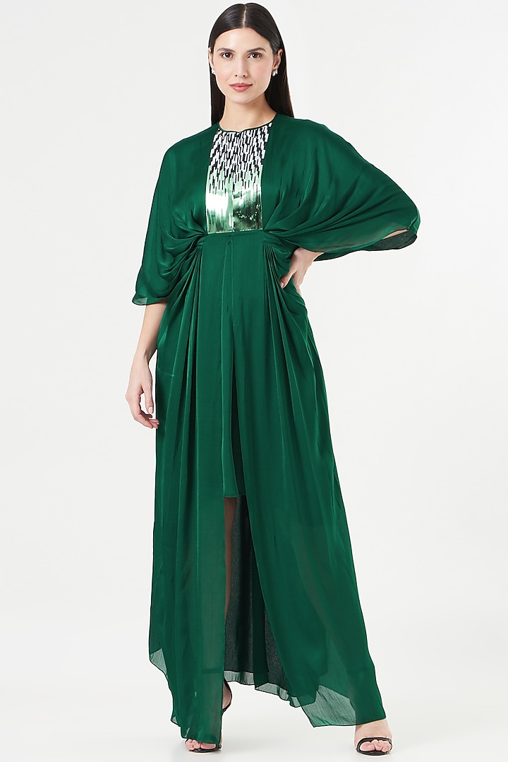 Emerald Green Chiffon Kaftan Dress by Amit Aggarwal