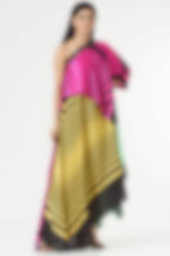 Multi-Colored Chiffon One-Shoulder Dress by Amit Aggarwal