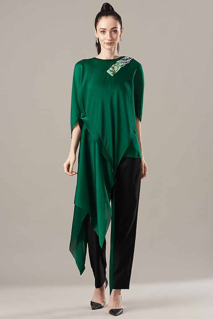 Green Crinkled Chiffon Top by Amit Aggarwal