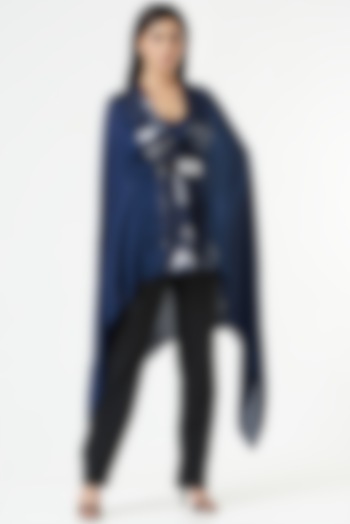 Ink Blue Embroidered Cape by Amit Aggarwal at Pernia's Pop Up Shop
