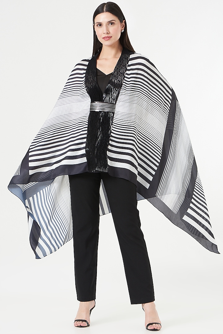 Black & Ivory Embroidered Cape by Amit Aggarwal