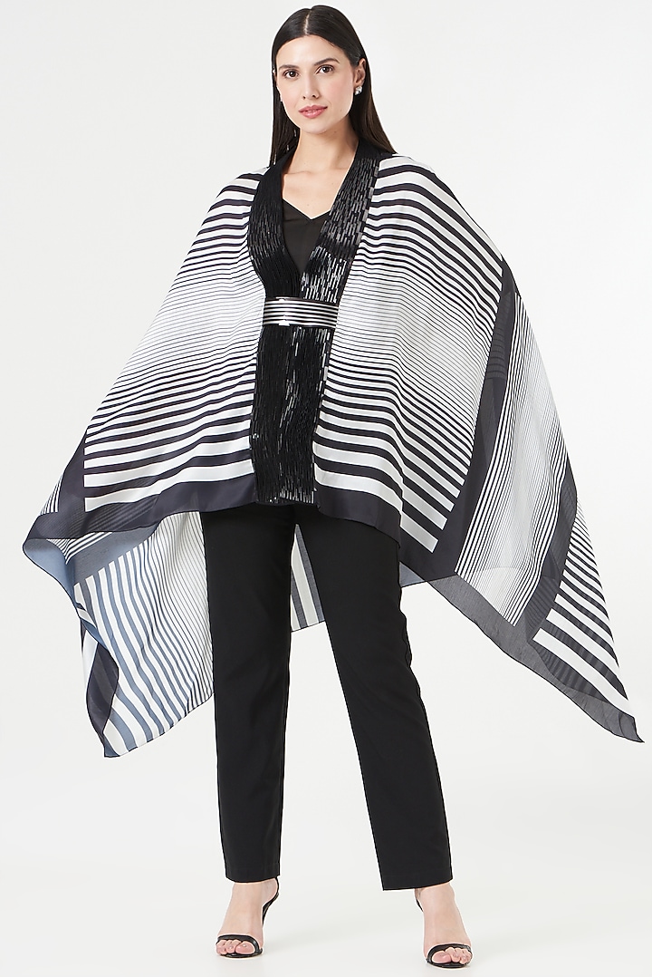 Black & Ivory Embroidered Cape by Amit Aggarwal at Pernia's Pop Up Shop