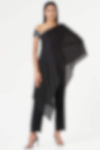 Black Metallic Asymmetrical Top by Amit Aggarwal at Pernia's Pop Up Shop