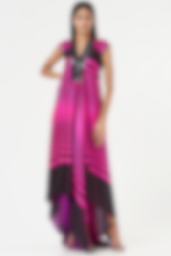 Neon Pink & Black Striped Dress by Amit Aggarwal