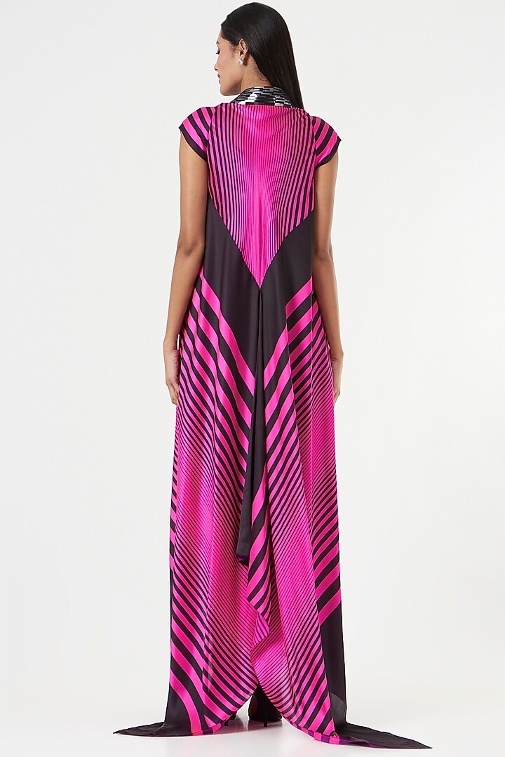 Neon Pink & Black Striped Cocktail Dress by Amit Aggarwal at Pernia's Pop Up Shop