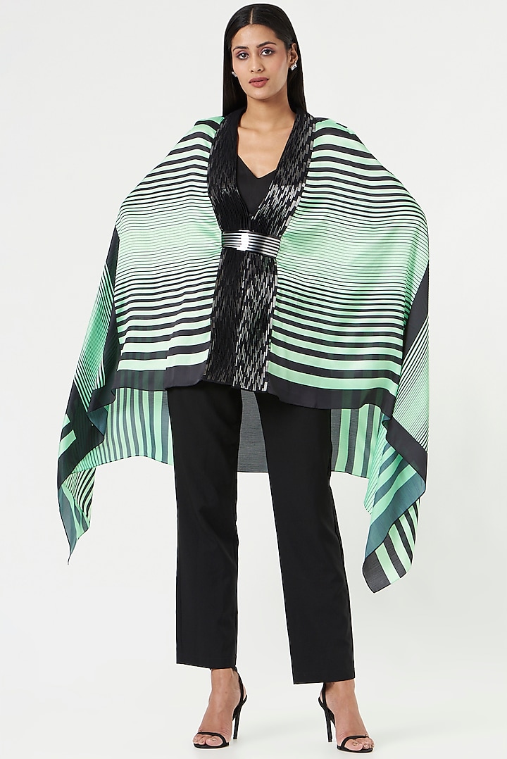 Neon Green & Black Striped Cape by Amit Aggarwal