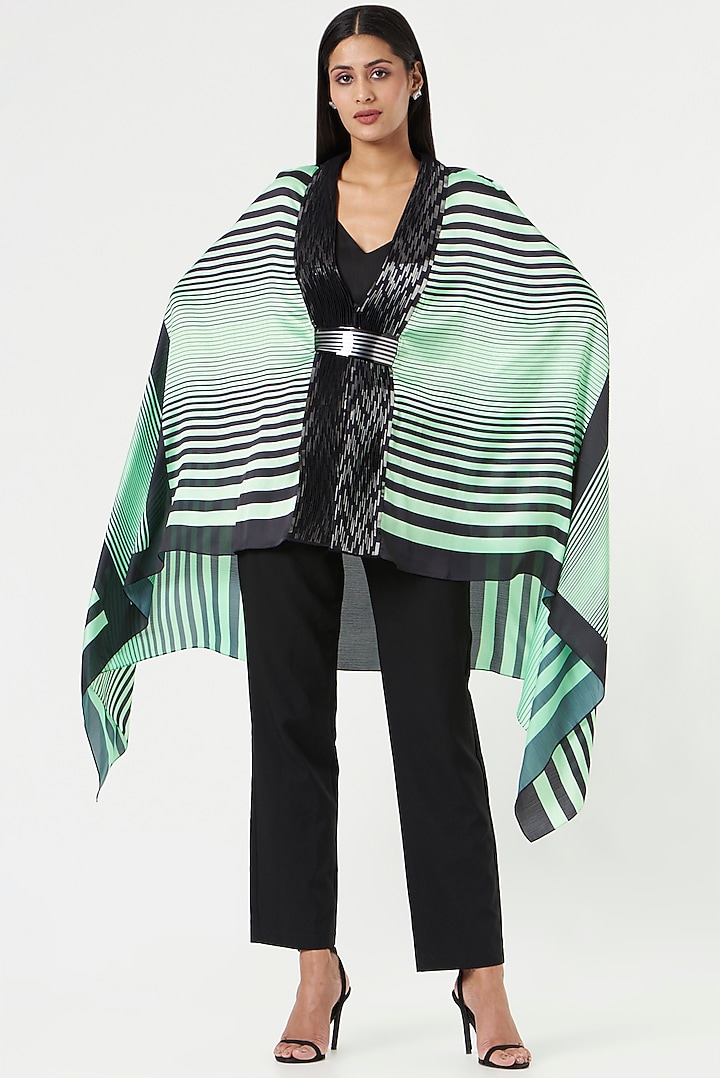 Neon Green & Black Striped Cape by Amit Aggarwal at Pernia's Pop Up Shop