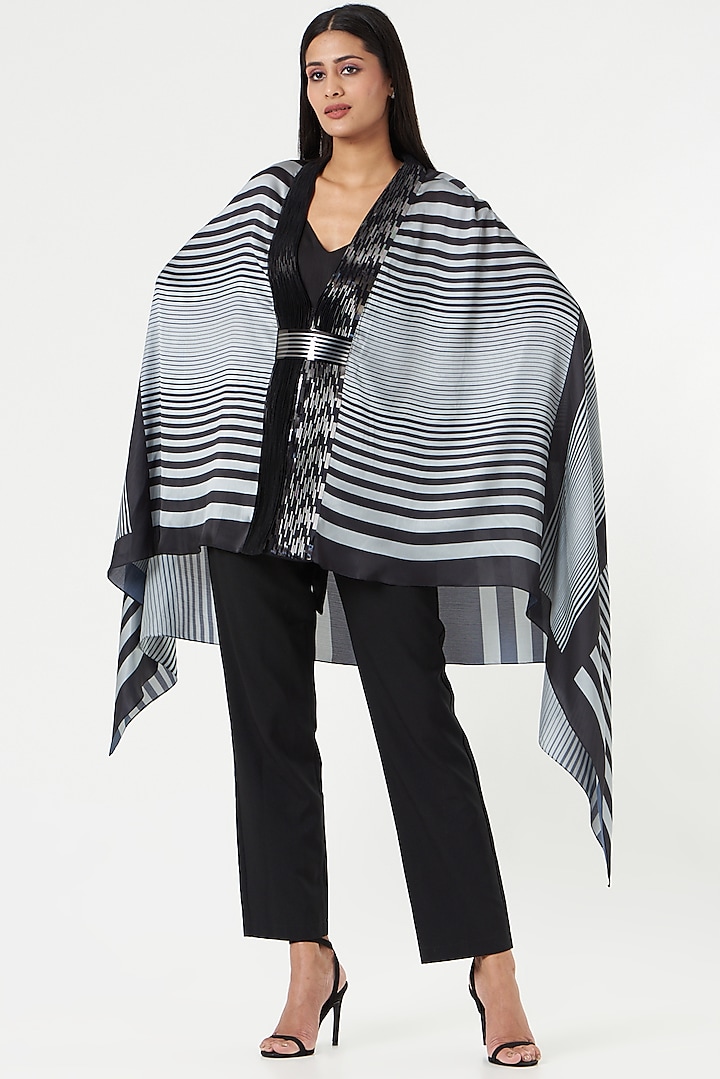 Silver & Black Striped Cape by Amit Aggarwal