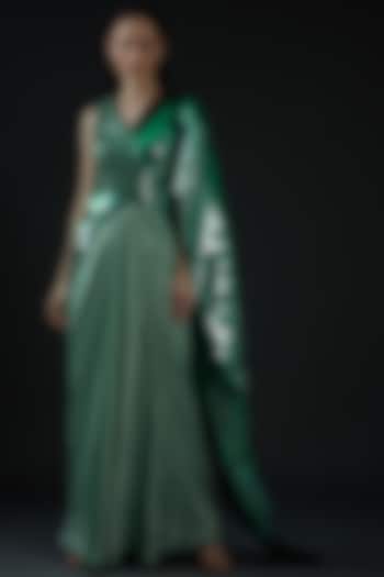 Green Chiffon & Mesh Pre-Draped Saree by Amit Aggarwal