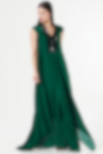 Emerald Embroidered Draped Dress by Amit Aggarwal
