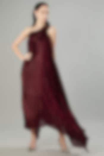 Plum Glazed Organza Fluted Cocktail Dress by Amit Aggarwal at Pernia's Pop Up Shop