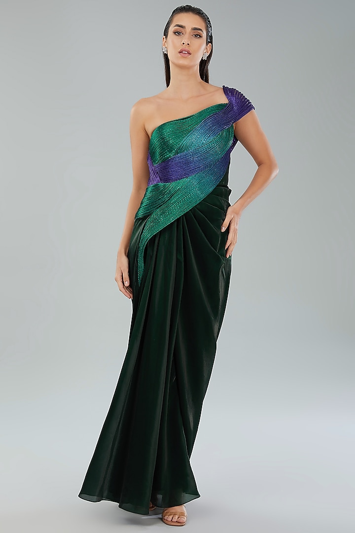 Emerald & Purple Metallic Polymer Wedding Gown by Amit Aggarwal at Pernia's Pop Up Shop