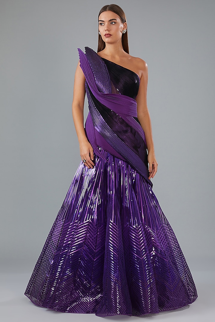 Purple Metallic Polymer Bridal Gown by Amit Aggarwal at Pernia's Pop Up Shop