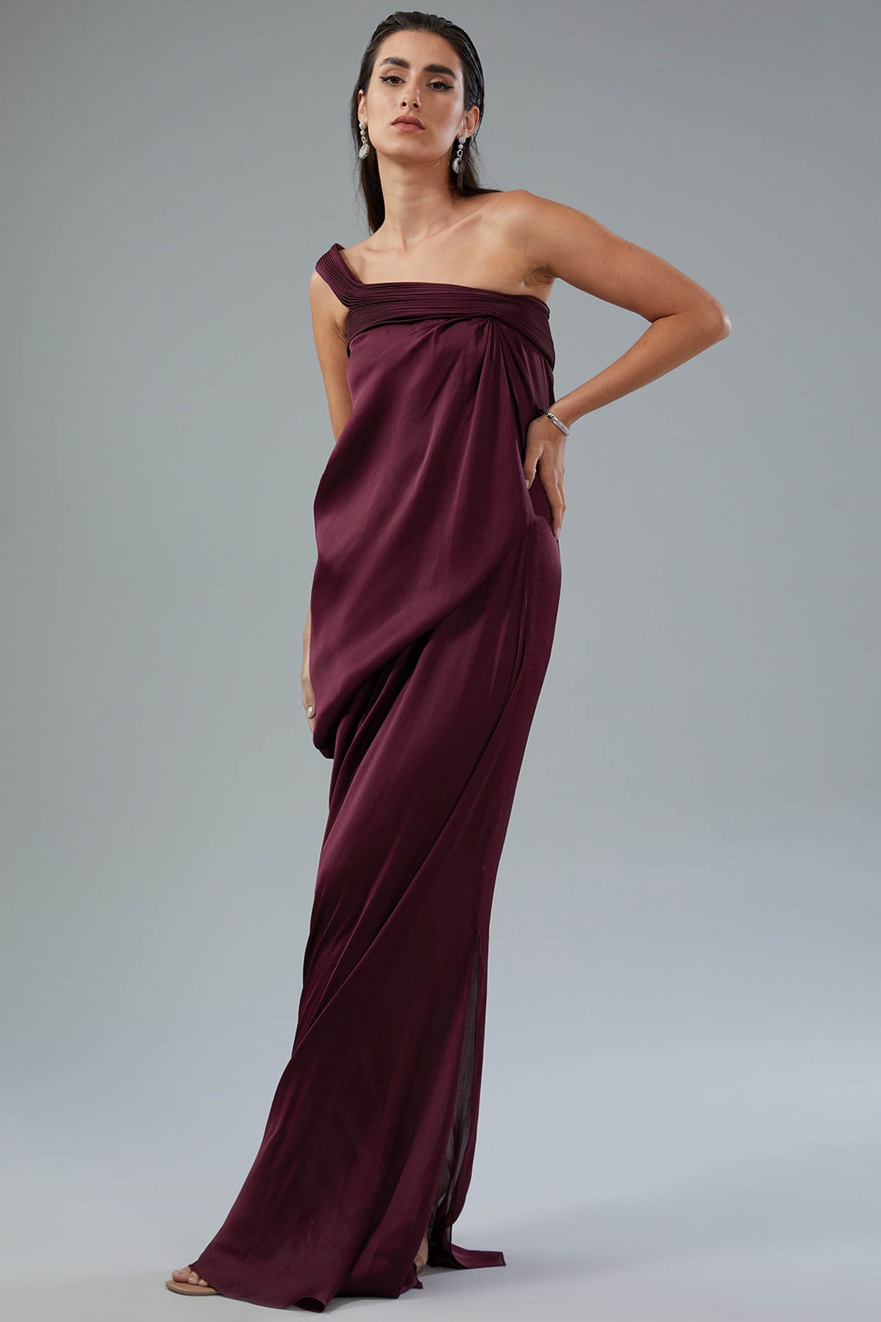 Plum Chiffon Dress Design by Amit Aggarwal at Pernia s Pop Up Shop