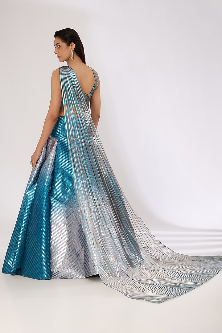 Grey & Teal Metallic Polymer Bridal Lehenga Set by Amit Aggarwal at Pernia's Pop Up Shop