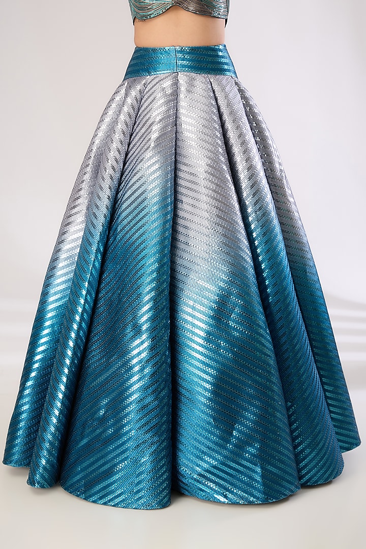 Grey & Teal Metallic Polymer Bridal Lehenga Set by Amit Aggarwal at Pernia's Pop Up Shop