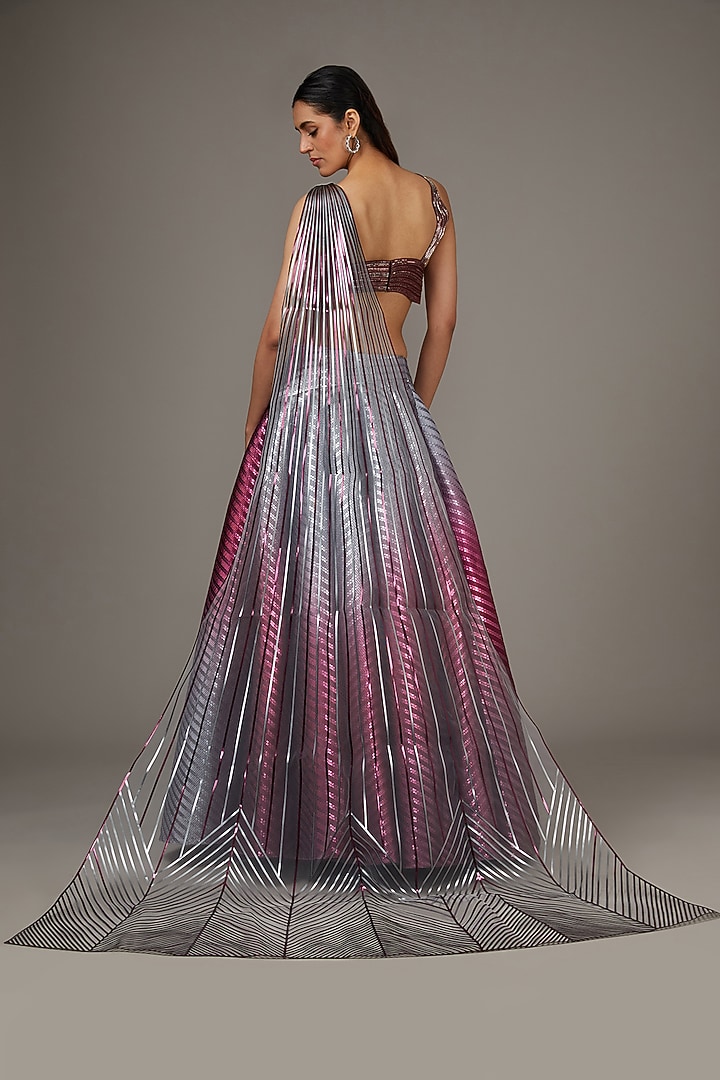 Plum & Grey Metallic Polymer Bridal Lehenga Set by Amit Aggarwal at Pernia's Pop Up Shop