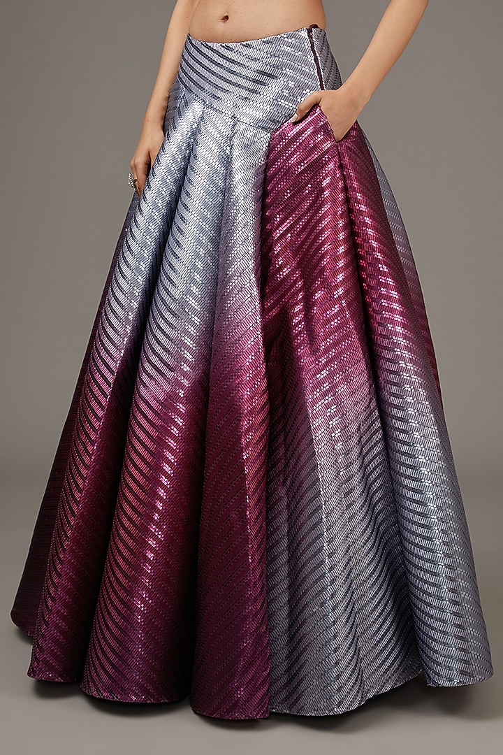 Plum & Grey Metallic Polymer Bridal Lehenga Set by Amit Aggarwal at Pernia's Pop Up Shop
