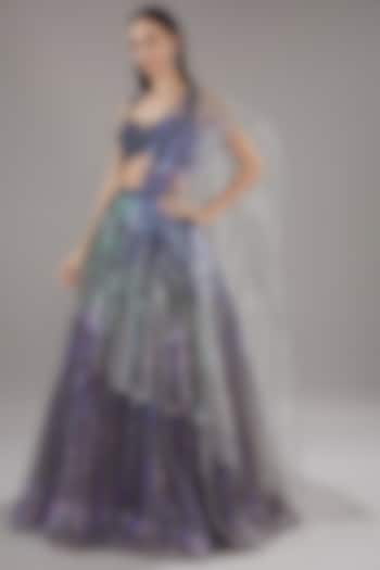 Purple Metallic Polymer & Chiffon Bridal Lehenga Set by Amit Aggarwal at Pernia's Pop Up Shop