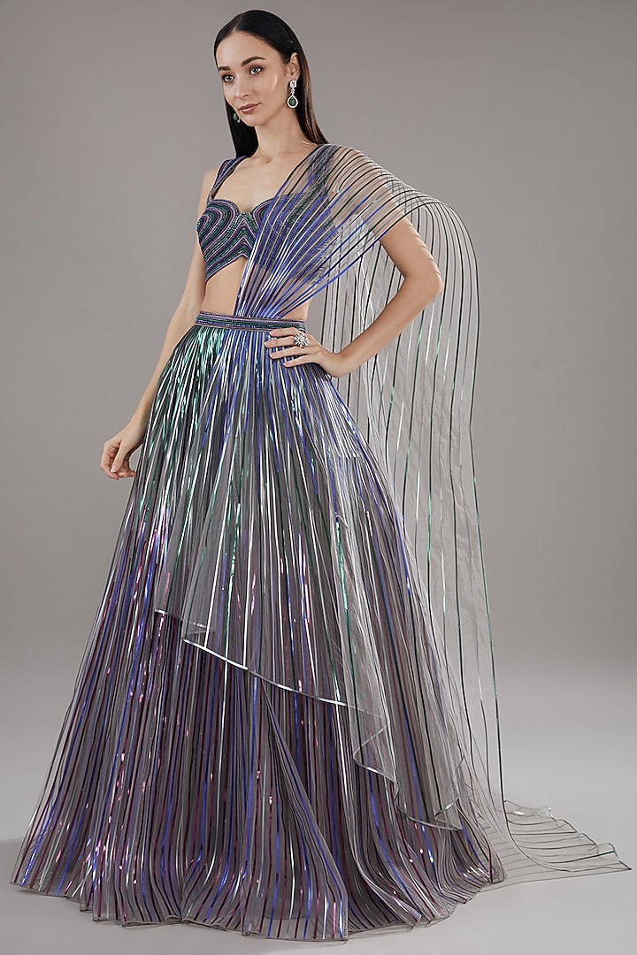 Purple Metallic Polymer & Chiffon Bridal Lehenga Set by Amit Aggarwal at Pernia's Pop Up Shop