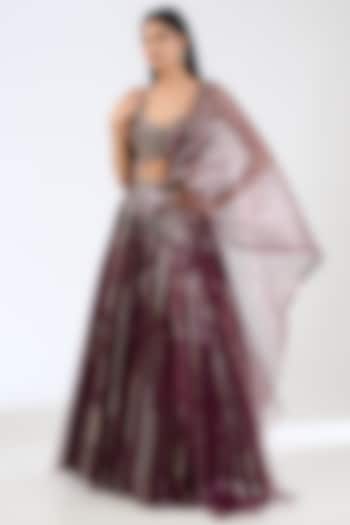Plum Butterfly Net Bridal Lehenga Set by Amit Aggarwal at Pernia's Pop Up Shop