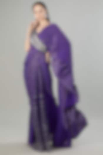 Purple Crepe Chiffon & Metallic Polymer Bridal Gown Saree by Amit Aggarwal at Pernia's Pop Up Shop