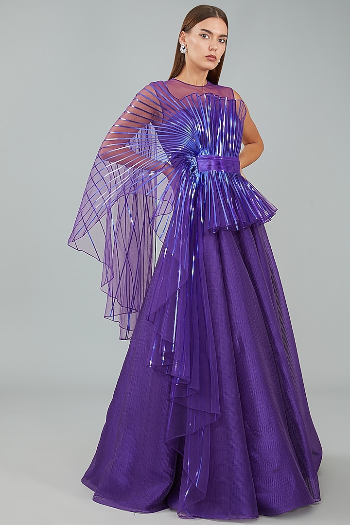 Purple Metallic Polymer Bridal Gown by Amit Aggarwal at Pernia's Pop Up Shop