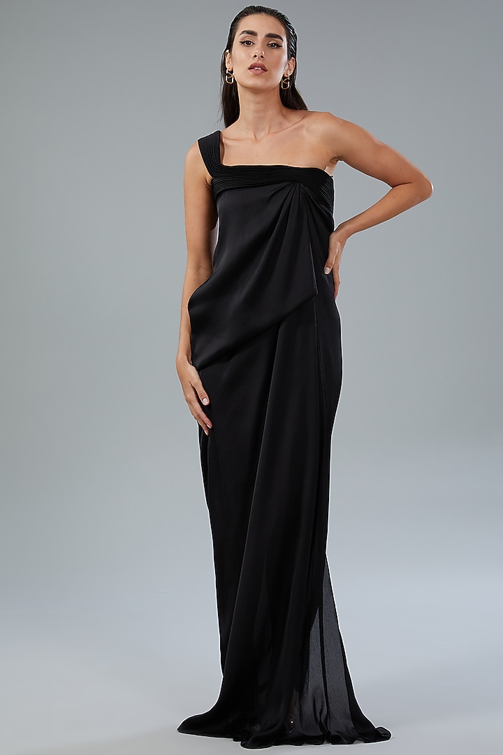 Black Chiffon Cocktail Dress by Amit Aggarwal at Pernia's Pop Up Shop