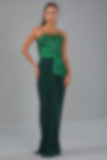Emerald Green Metallic Polymer & Chiffon Gown by Amit Aggarwal