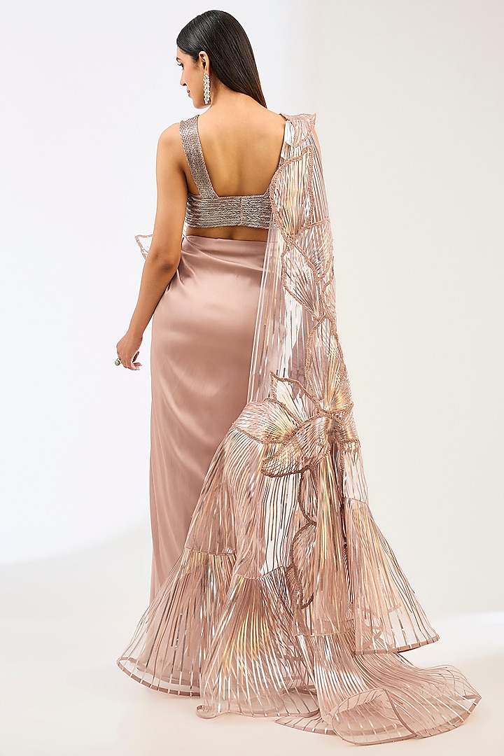 Blush Pink & Silver Satin Chiffon Bridal Lehenga Set by Amit Aggarwal at Pernia's Pop Up Shop