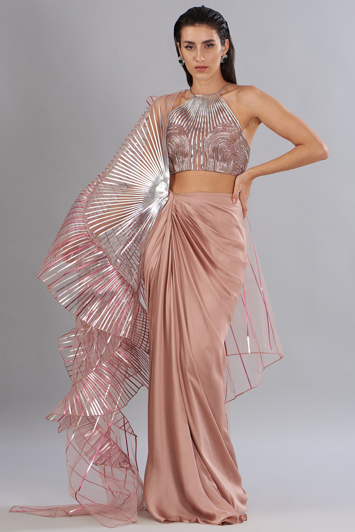 Blush Pink Satin Bridal lehenga for 22 Lehenga Set by Amit Aggarwal at Pernia's Pop Up Shop