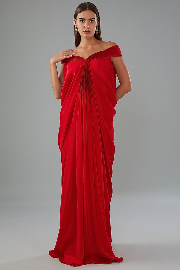 Red Chiffon Gown by Amit Aggarwal