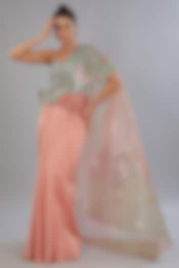 Blush & Mint Blue Metallic Polymer Wedding Gown by Amit Aggarwal at Pernia's Pop Up Shop