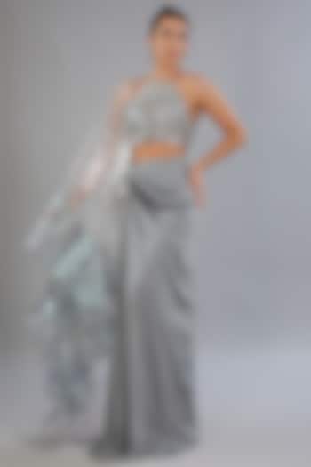 Silver Satin Bridal Lehenga Set by Amit Aggarwal at Pernia's Pop Up Shop