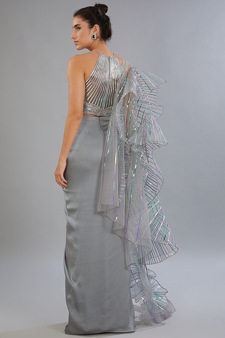 Silver Satin Bridal Lehenga Set by Amit Aggarwal at Pernia's Pop Up Shop