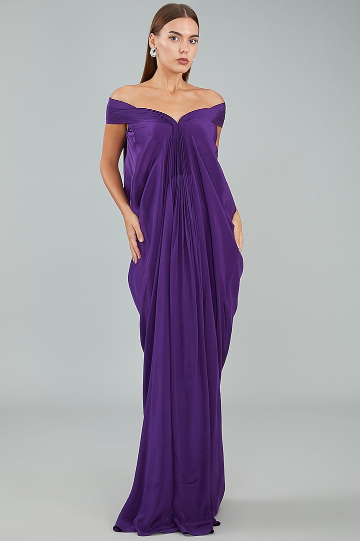 Purple Chiffon Engagement Gown by Amit Aggarwal at Pernia's Pop Up Shop